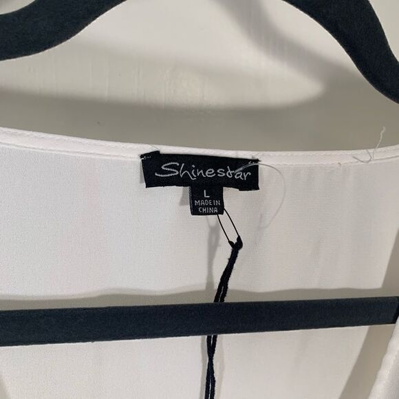 Shinestar NWOT white/ivory wrap style shirt sleeve blouse Size large - Picture 2 of 5